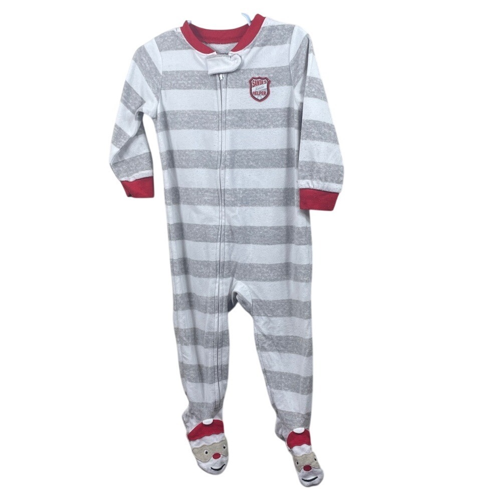 Carters 18‎ Months Santa's Helper Footed Pajamas Gray Striped Christmas EKS1904